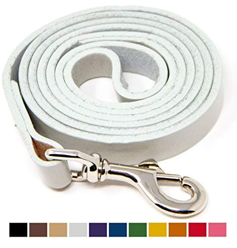 Logical Leather 4 Foot Dog Leash - Best for Training - Water Resistant Heavy Full Grain Leather Lead - Grey