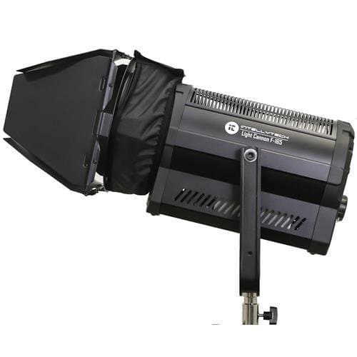 Intellytech Light Cannon Kit, Includes F-165 Bi-Color Portable High Output 165W 5" LED Fresnel with DMX, Four-Leaf Metal Barndoors, Silver/Black