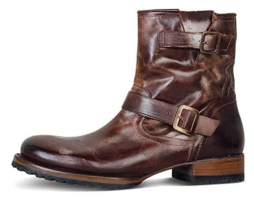 Aisun Men's Chic Buckle Strap Inside Zip Up Round Toe Flat Western Boots with Zipper