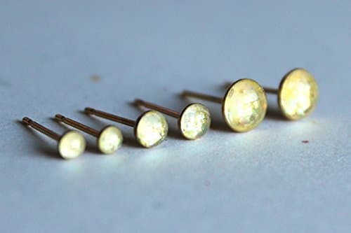 Light Chartreuse Opalescent Tiny Stud Earrings Triple Set, 21g: 1.5mm, 2mm, 3mm, 4mm, 5mm, 6mm; 316L Surgical Steel, 304 Stainless Steel (Gold Option); Ball, Dome, Bezel, 3-Prong Talon Claw Setting