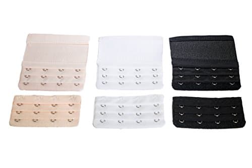 Sweet Trinity 6 pcs Womens Soft Bra Extender, 2, 3 or 4 hook extension, elastic + non-elastic extension (4 Hooks, Multicolor)