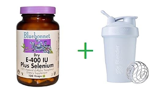 Bluebonnet Nutrition, Dry E-400 IU, Plus Selenium, 120 Vcaps + Sundesa, BlenderBottle, Classic With Loop, White, 20 oz