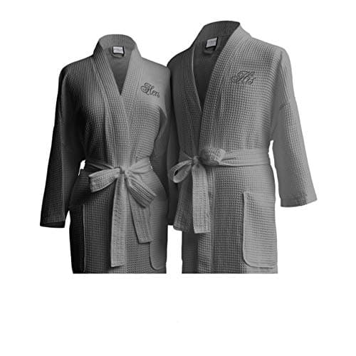 Luxor Linens Waffle Weave Spa Bathrobe - Ciragan Collection - Luxurious, Super Soft, Plush & Lightweight - 100% Egyptian Cotton(His/Hers, with Gift Packaging, Light Grey)