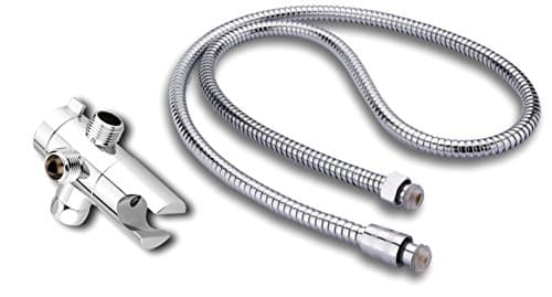 FlowTec Flexible Shower Head 60" Expandable Hose with 3 Way Diverter: High Grade Stainless Steel/ Standard ½" Connectors (no tape required)