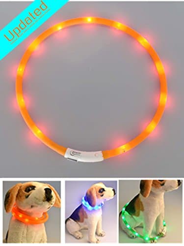 LED Pet Dog Collar,Pashion USB Rechargeable LED Light-Up Safety Neck Loop One Size Fits All Waterproof Night Safety Pet Dog Collar (Orange)