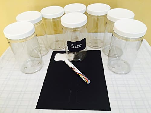 32 Oz Plastic Jars with lids, wide mouth, Bulk Pack of 8, Clear Round Jar &amp; White Lid,-Made in USA