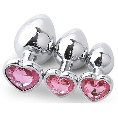 Impercol 44- Heart-Shaped Base Gemstone Design - Būtt- Plùgs - 3 Piece Set Ladies Relaxation Massage Trainer (Pink4)
