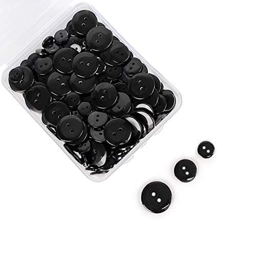 SUNTA 200Pcs Buttons Round Resin Buttons for DIY Sewing,Craft Ornament,10mm 15mm 20mm (Storage Box Included) (Black)