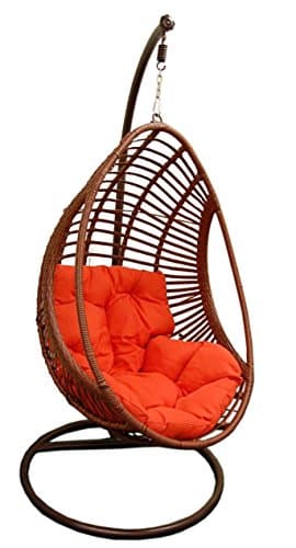 Hanging egg shape Resin Wicker swing Chair &amp; Stand &amp; Cushion (Orange Cushion)
