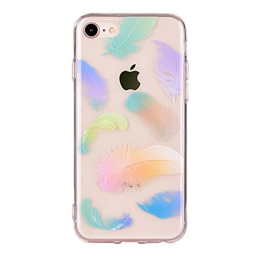 iPhone 8 Case, iPhone 7 Case, MURMAZ Girl Floral Flower Clear design [Hard PC back + Shock absorbing Soft Bumper] Silicone Cover [Ultra-Thin] [Scratch-Resistant] Transparen (Colorful Feathers 8)