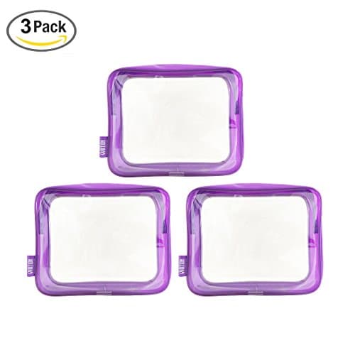 3 Pack TSA Compliant Clear PVC Quart Bag for Travel and Organizing (Purple)