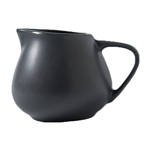 Ins Chic Modern Simple Style All Black Designed Creative Japanese Chocolate Milk Coffee Sauce Ceramic Creamer Syrup Server with Cute Handle Porcelain Pitcher Jug for Kitchen Home Decor Gift 12oz