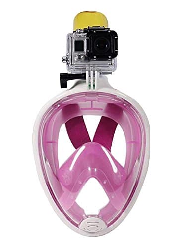 Full Face Snorkel Mask - Action Camera Mount - 180 Degree Panoramic View for Adults and Youth. Pink S/M