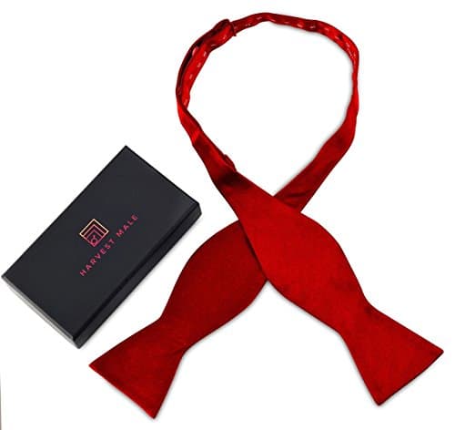 Red Self Tie Bow Tie - 100% Silk Jacquard Formal Tuxedo Bow Tie by Harvest Male