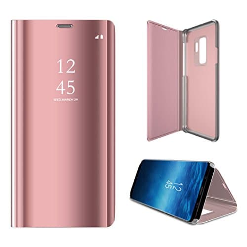 For Samsung Galaxy S9 Plus Case Luxury Clear View Standing Mirror Flip PC Cover Shell with Smart Sleep / Wake Up Function for Women Men 6.2 inch 2018 - PC and PU Leather (Rose Gold)