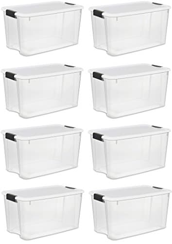 Sterilte 70 Quart/66 Liter Ultra Latch Box, Clear with a White Lid and Black Latches, (70 Quart, 8-Boxes)