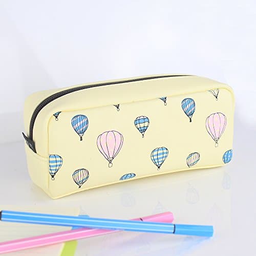 Big capacity PU Leather Pencil Case Pen Bag Makeup Organizer Cosmetic Pouch Box Holder (Blue)