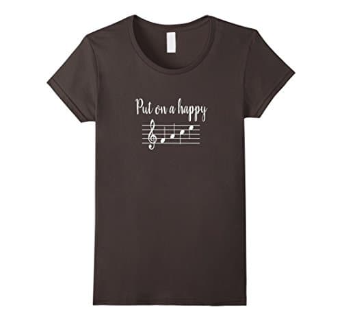 Women's Put On a Happy Face Music Notes T-Shirt  Small Asphalt