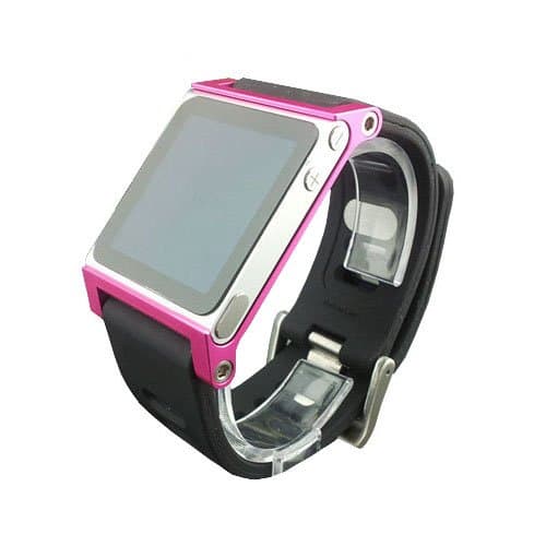 Multi-Touch Aluminum Watch Band Cover Case for Apple iPod Nano 6th Generation 8GB 16GB;Hand Strap for iPod Nano 6G(Pink)
