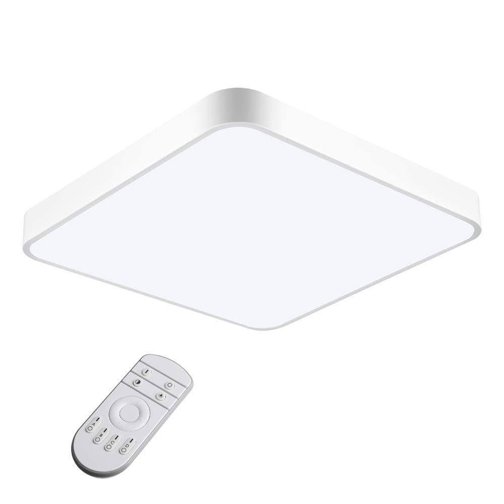 Bikuer 6000K LED Ceiling Light Flush Mount 28W 15.5in Square Ceiling Lamp for Kitchen Bathroom Hallway with 240Pcs LED Chips Without Flicker, 2050LM, IP44, 180W Equivalent (28W Square with Remote)