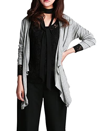 EGO ECHO Long Sleeve Open Front Cardigans for Women - Draped Cardigan (Grey, M)