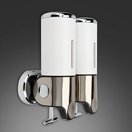 REDUO Wall Mount Double Pump Soap Dispenser Hand Liquid Foam Lotion Bottle Shampoo Shower Gel Box - Stainless Steel ABS (White)