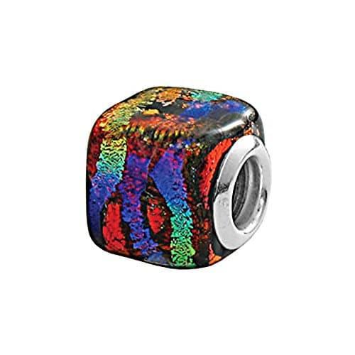 Zable Beads Sterling Silver Square Dichroic Multi-Color Glass Bead