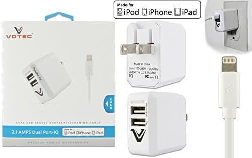 Apple Certified 2.1 AMP Premium 2in1 Rubberized Durable Home Wall Travel Charger Adapter + 6 FT USB Lightning Cable for iPhone 8, 5 5S 6, 6S, 6 Plus, 6S Plus, 7, 7 Plus iPad iPod Touch 5 6 iPod Nano 7