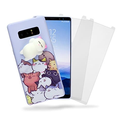3D Squishy Light Purple Cute Cat Soft Silicone Bear Jumbo Fidget Jumbo Fidget Toy TPU Full Body Protective Case for Samsung Galaxy Note 8 (Bonus 2 pack Clear Full Cover Tempered Glass) by SkylerShield