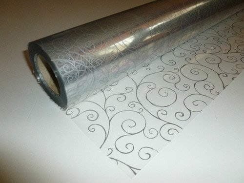 15 Meters Silver Scroll Cellophane 80cm Width - Rolled - Florist Quality