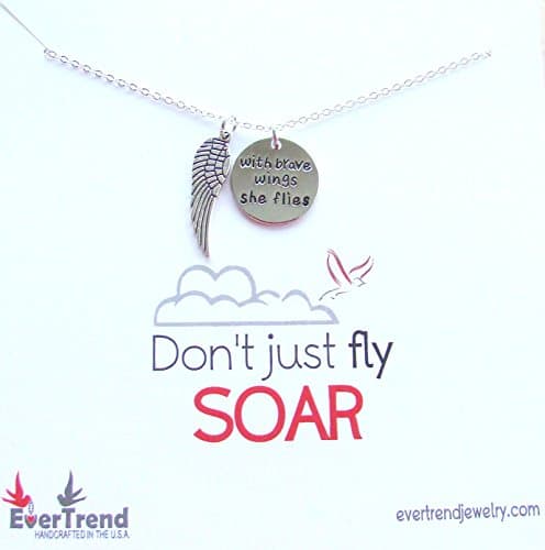 With Brave Wings She Flies Necklace with Silver Wing Charm