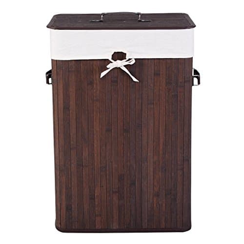 Bamboo Hamper Laundry Rectangle Basket Storage Bag Lid Brown