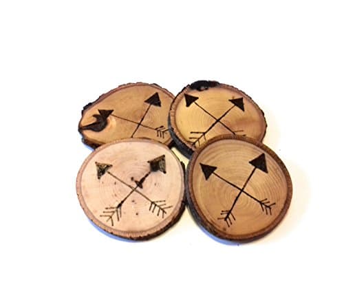 Arrows Wood Burned Tree Slice Coasters