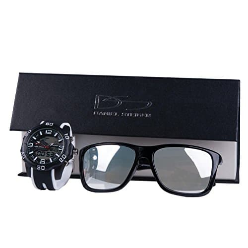 Daniel Steiger Pace Ice White Matching Watch &amp; Sunglasses Set With Gift Box - Analog Digital Watch With Stopwatch, Date &amp; Alarm - White Tinted UV400 Rated Sunglasses