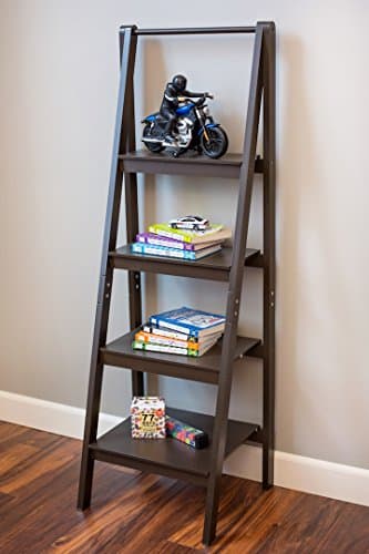 Inskeppa Expresso Colored A-Frame 4-Tier Bookcase, Leaning Bookshelf.