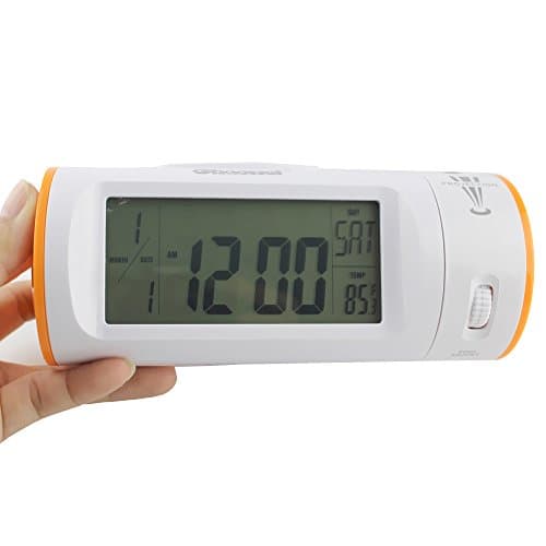 Sealive Round Shap LCD Desk Projection Clock with Dual Loud Alarm,Motion Activated Snooze,Calendar&amp; Temperature Display(White with Blue Light)