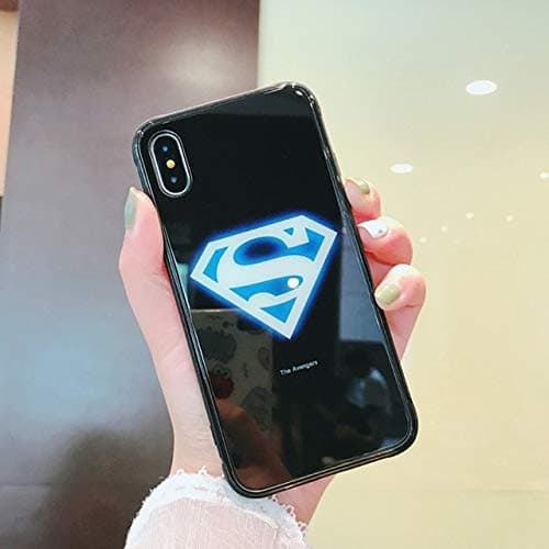 for iPhone xr Case Luminous Marvel Batman Superman Glass Case for iPhone 7 8 6 6s Plus X Xs Max Avengers Black Panther Cover (Iron Man - for iPhone XR)