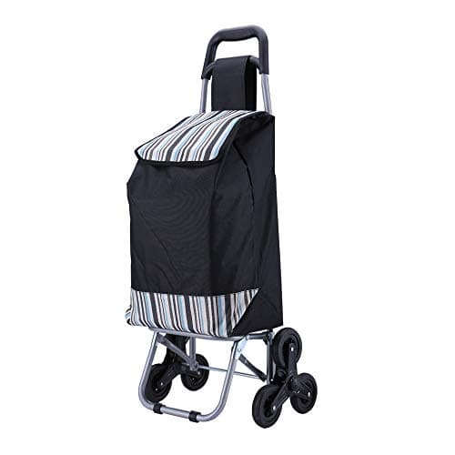 CoCo Living Foldable Shopping Trolley Stair Climber with Wheels 30 Liters of Capacity Removable Bag Utility Grocery Cart Durable, Black Blue Stripe