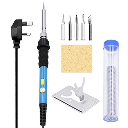 Soldering Iron Kit with Solder, SREMTCH Electronics Soldering Iron 60w Adjustable Temperature Soldering, Iron Gun Kit Welding Tool with 5 Replaceable Iron Tips, 1 Solder Wire, 1 Solder Iron Stand