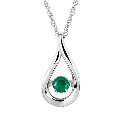 925 Sterling Silver & Gemstone Open Teardrop with Dancing Gemstone Inside Pendant Necklace with Rope Chain - 18”