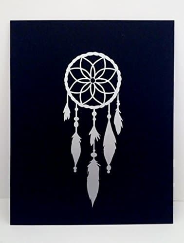 Silver Dream Catcher Print on Black Canvas Panel, Wall Art Decor - 8"x10"