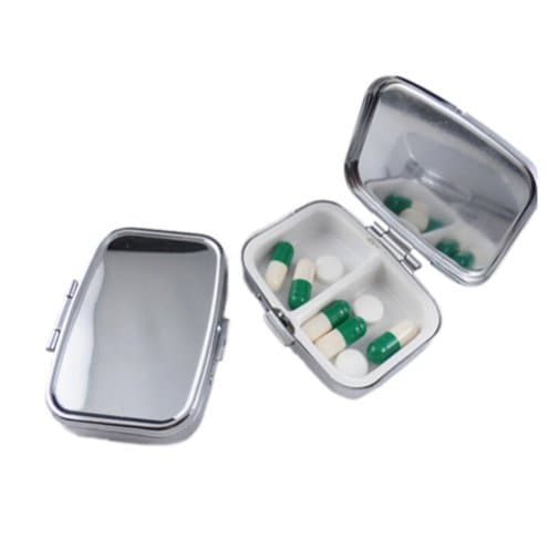2Pcs Square Pill Box Travel Daily 2 Compartment Pill Container Small Am Pm Reminder Tablet Organiser Storage Case for Handbag Pocket Purse Vitamin Holder