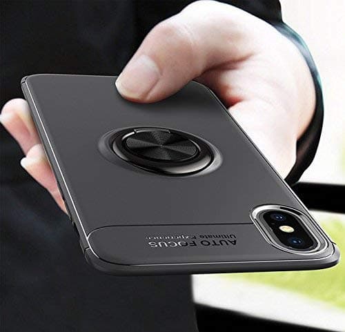 RIdhaniyaa® 360 Degree Protection Sleek Rubberized Case with Beautiful Ring Stand Back Case Cover for Apple iPhone X/iPhone 10 / iphonex. (Black)