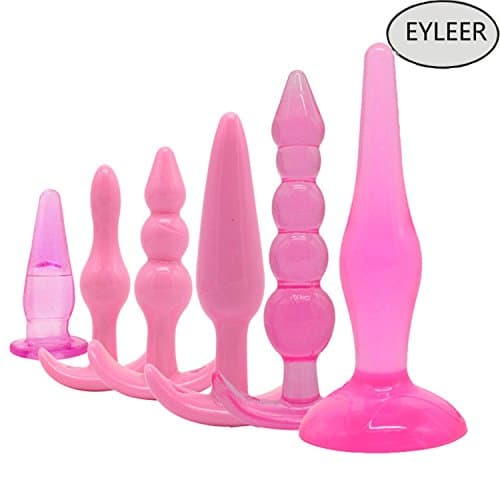 Sili-cone B-u-t-t Pl-ug-s Beginner Set,A-n-al Trainer Kit,P-r-o-state Massa-ger Vib-rating Massa-ger,Pack of 6 (pink)