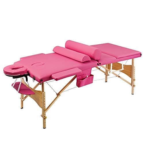 HEEGNPD Portable folding salon massage bed massage table with 3 adjustable sections in pink or blue 70 CM