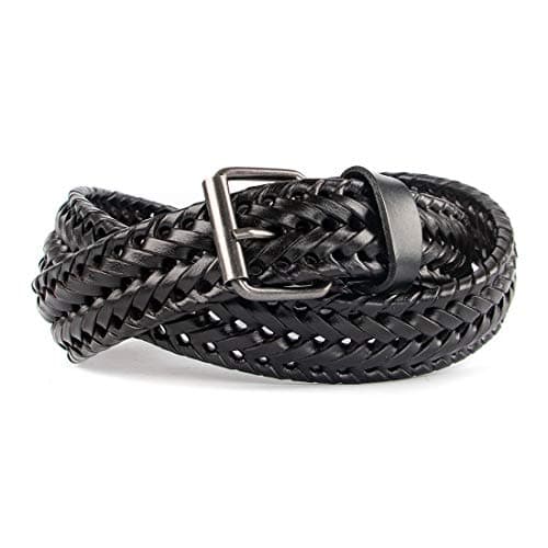 ECHAIN Men Braided Woven Genuine Leather Belt Brown