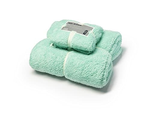 Premium 2 Piece Towel Set,1 Bath Towel and 1 Hand Towel - Coral Fleece - Star Hotel Quality, Super Soft and Highly Absorbent Towels- Multipurpose Use for Bath, Hand, Face (light green)