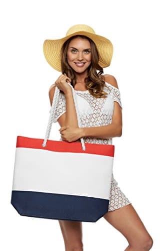 Comfy Robes Personalized Nautical Beach Tote Bag, Red/Navy