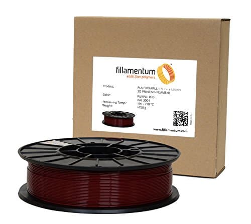 Fillamentum PLA Extra fill 1.75mm 3D Printer Filament Spool, Diameter tolerance +/- 0.05mm, 1.65 lb, Purple Red
