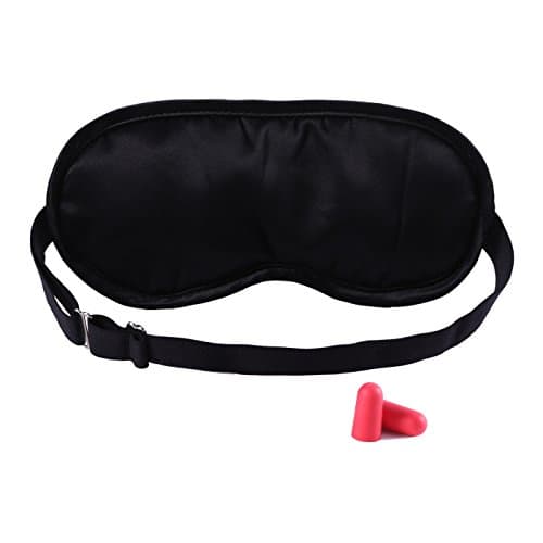 MINSOFT Blackout Natural Silk Sleep Mask,Soft Light Blocking Sleeping Eye Mask with Ear Plug Set for Travel, Nap, Shift Work, Blindfold with Adjustable Strap for Women,Men